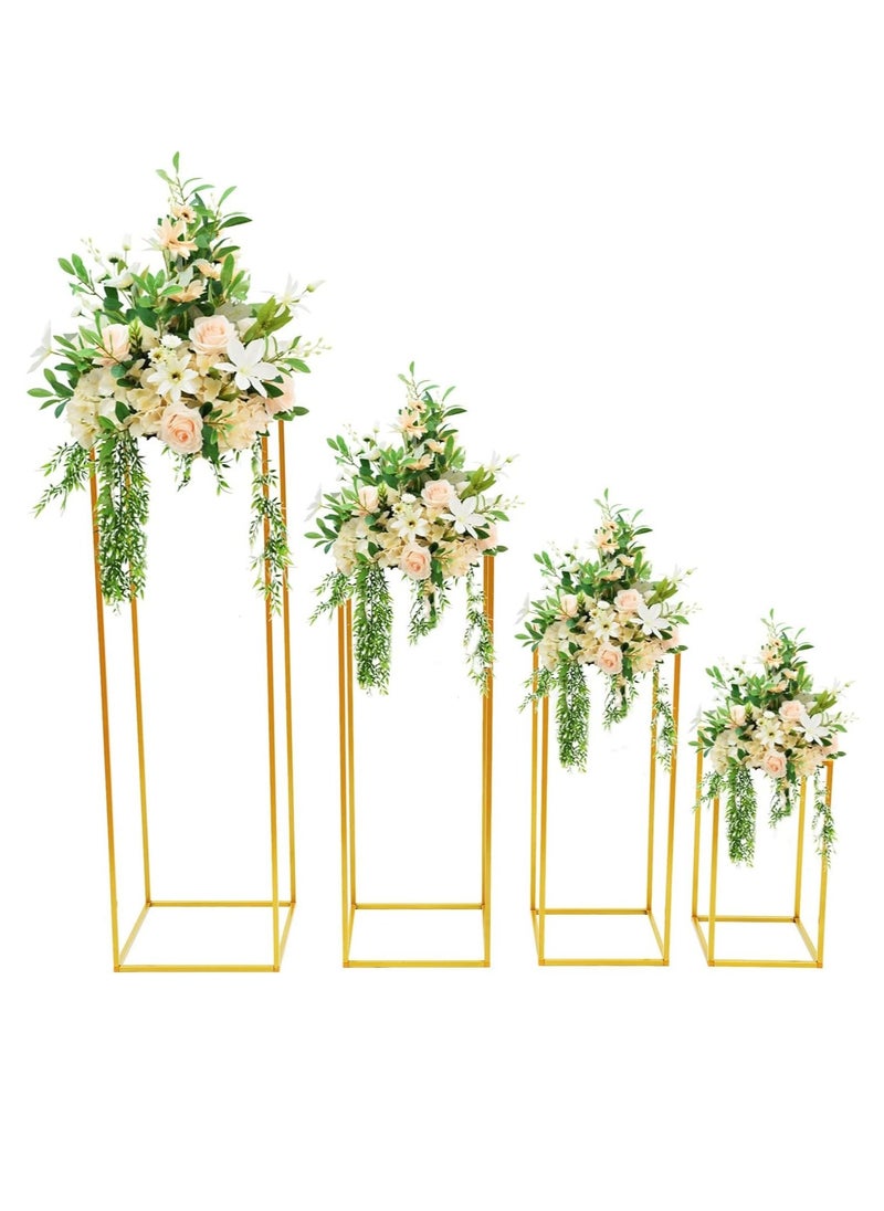 Set of 4 Gold Wedding Vases – Metal Geometric Flower Stand Column Vases for Wedding Arch and Centerpiece Table Decorations