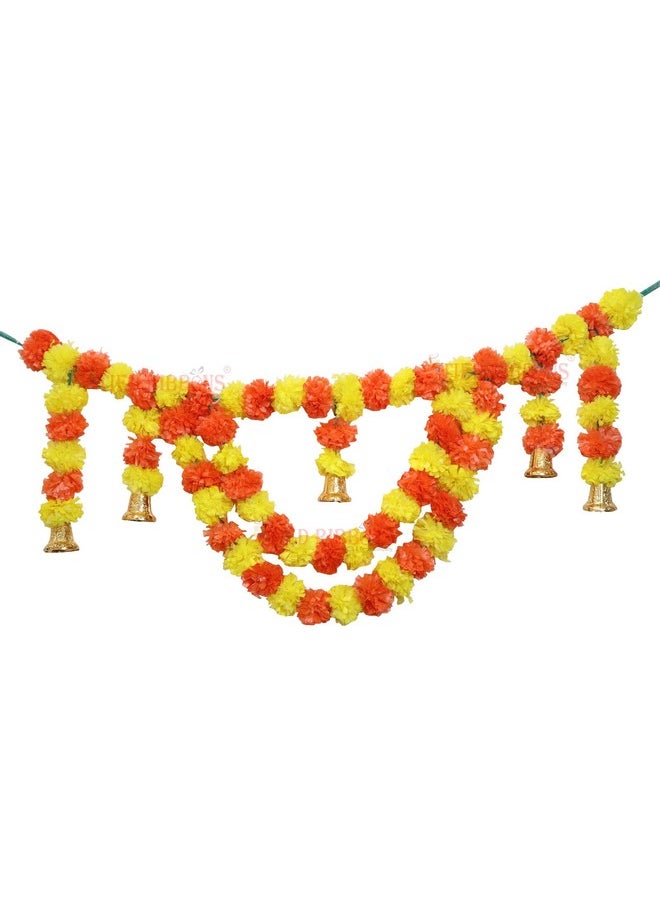 TIED RIBBONS Wall Door Hanging Artificial Marigold Flowers Garlands Bandhanwar Torans with Golden Bells -Decoration Item for Home Decor (Multi)