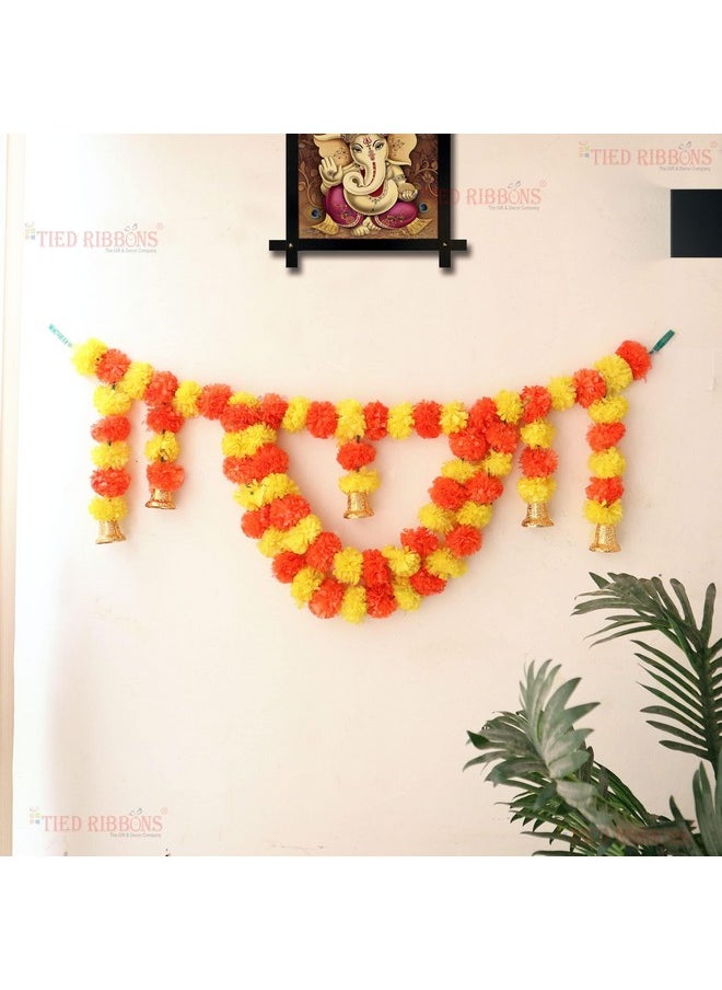 TIED RIBBONS Wall Door Hanging Artificial Marigold Flowers Garlands Bandhanwar Torans with Golden Bells -Decoration Item for Home Decor (Multi)