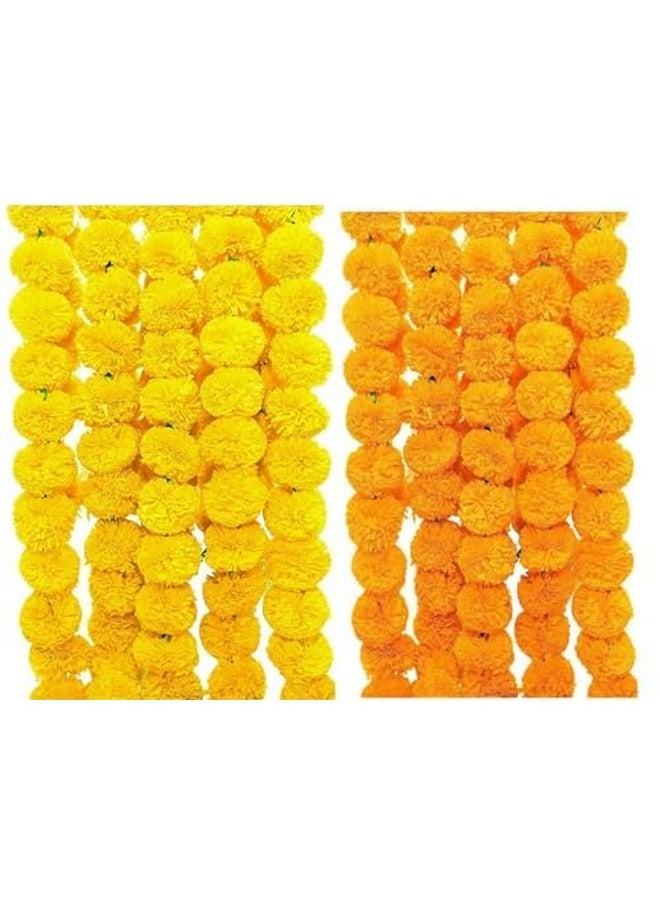 TIED RIBBONS Decorative Wall Door Entrance Hanging Artificial Marigold Flowers String Garlands Toran Pack of 10 - Home Decoration Items for Temple Pooja Room Office (132.8 cm Each)