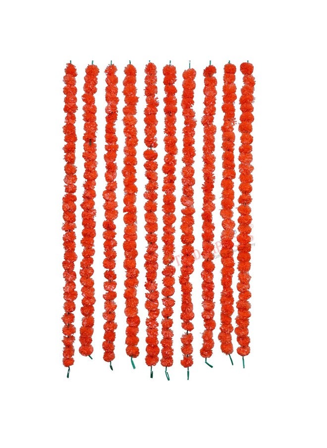 TIED RIBBONS Pack of 10 Artificial Marigold Flowers Wall Door Entrance Hanging String Garlands Toran (4.3 Feet Long, Orange) - Decoration Items for Home Décor Temple Pooja Room Office