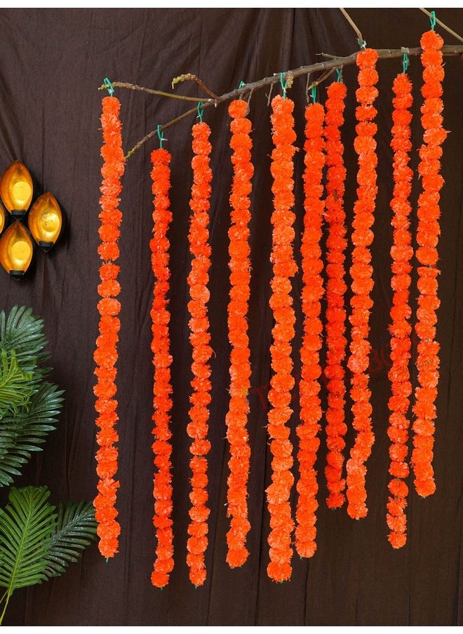 TIED RIBBONS Pack of 10 Artificial Marigold Flowers Wall Door Entrance Hanging String Garlands Toran (4.3 Feet Long, Orange) - Decoration Items for Home Décor Temple Pooja Room Office