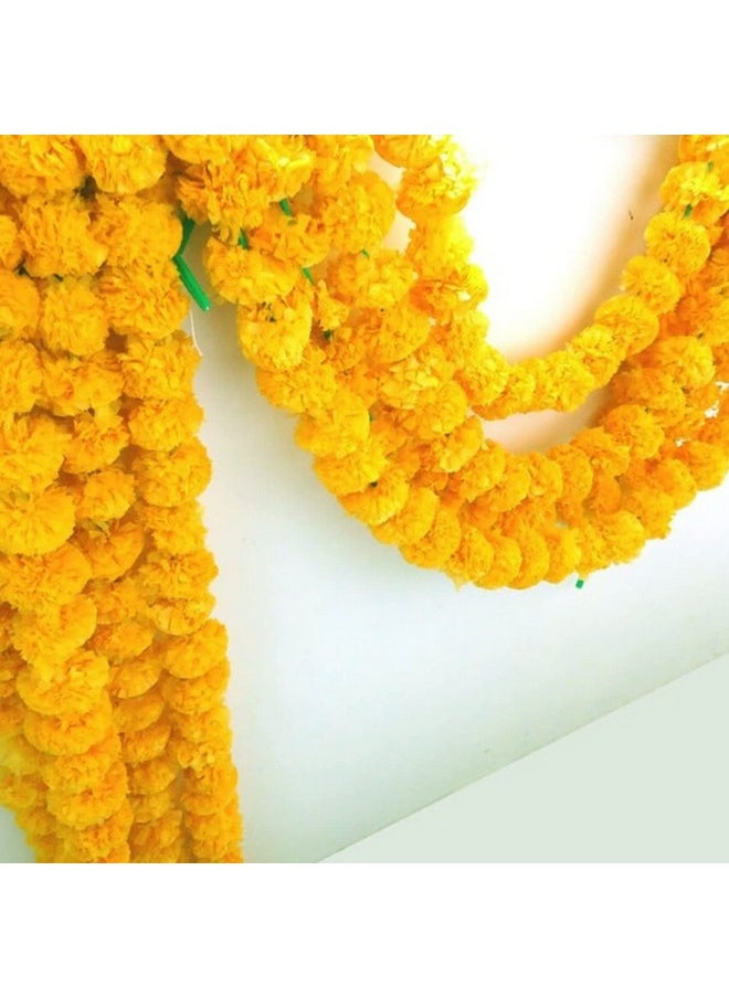 TIED RIBBONS Pack of 5 Artificial Marigold Flowers String Garlands Toran - Home Decoration Items for Entrance Pooja Room Mandir Office Living Room (4.5 Feet Each)