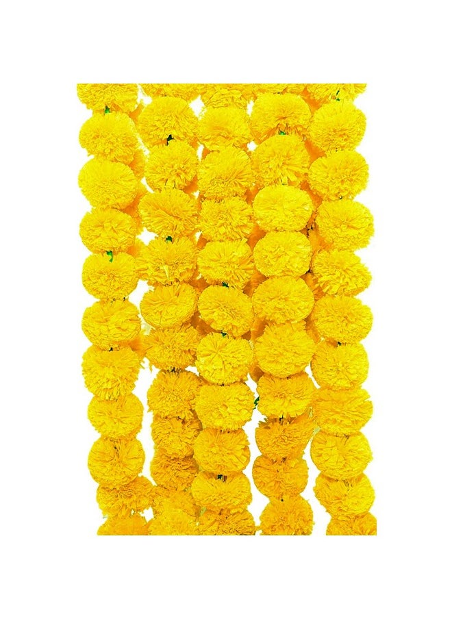 TIED RIBBONS Pack of 5 Artificial Marigold Flowers String Garlands Toran - Home Decoration Items for Entrance Pooja Room Mandir Office Living Room (4.5 Feet Each)