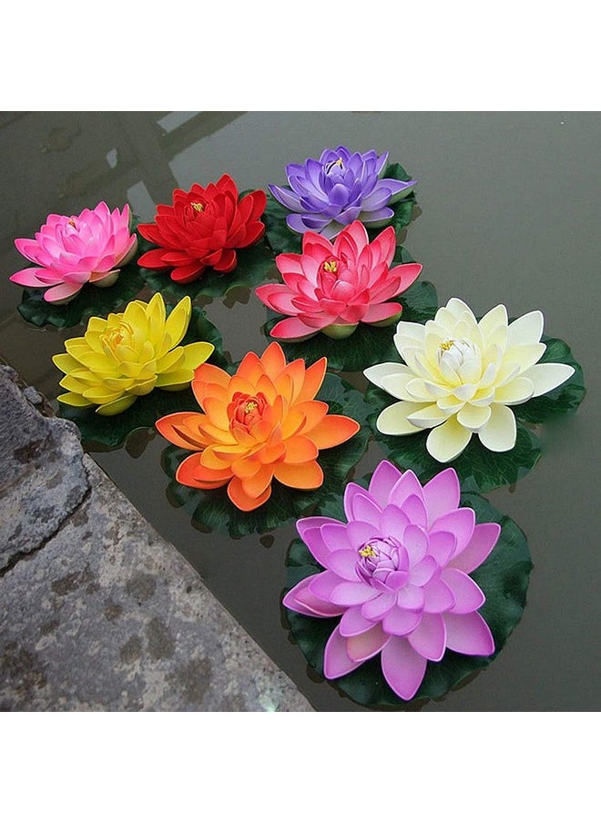 TIED RIBBONS 16 Pcs Artificial Floating Lotus Floating Flowers with Rubber Leaf - (Multi) Artificial Flowers for Water Decoration Urli Aquarium Fountain Home Decor Office Pooja Room Wedding Birthday