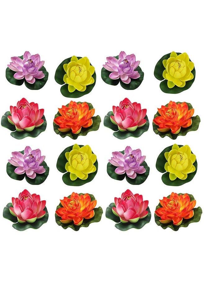 TIED RIBBONS 16 Pcs Artificial Floating Lotus Floating Flowers with Rubber Leaf - (Multi) Artificial Flowers for Water Decoration Urli Aquarium Fountain Home Decor Office Pooja Room Wedding Birthday