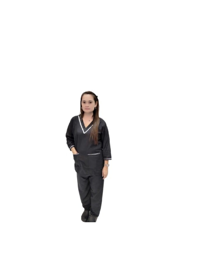 Maid Uniform with V-neck Top and Pants Domestic Helper Uniform