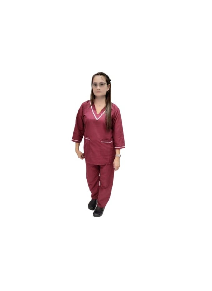 Maid Uniform with V-neck Top and Pants Domestic Helper Uniform