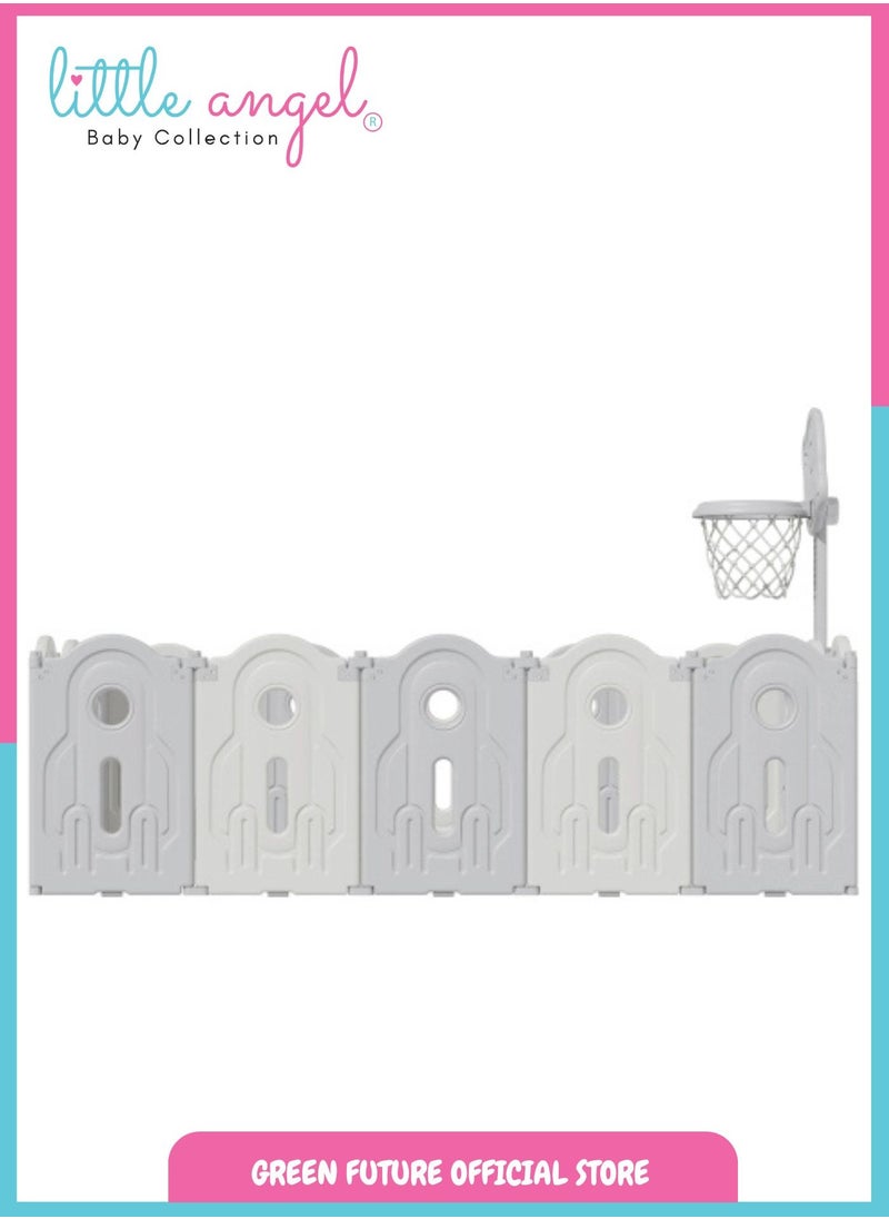 Kids Playpen and Play Yard with Basketball Hoop - Foldable Toddler Activity Fence with Gate, Safe Indoor Baby Play Area for Babies and Kids