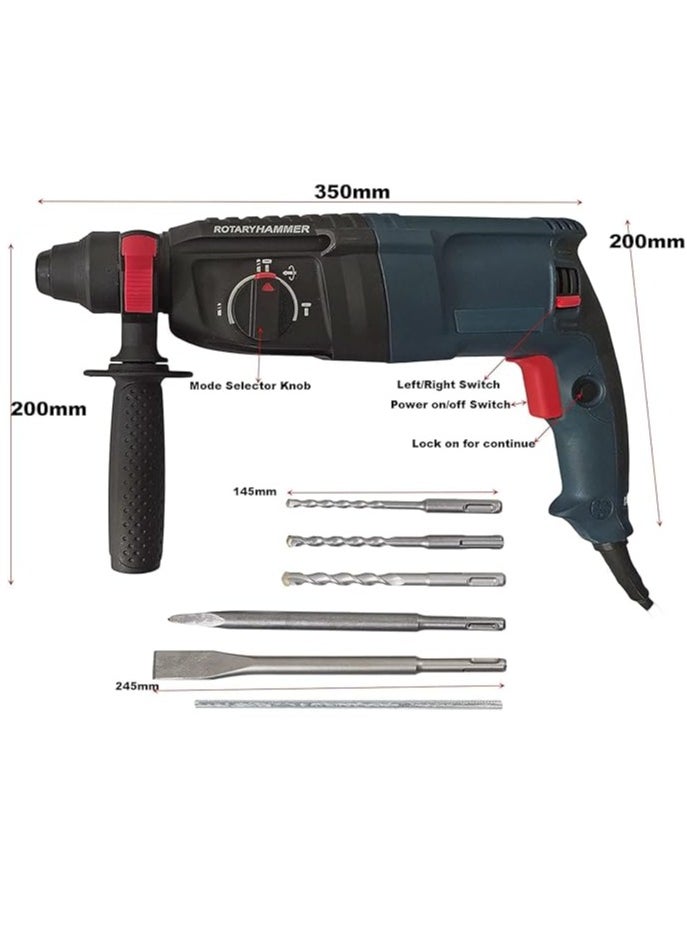 Rotary Hammer Drill with Dual Drill Modes, 360° Rotating Auxiliary Handle, 26mm SDS-Plus, Concrete Power Tools with Case