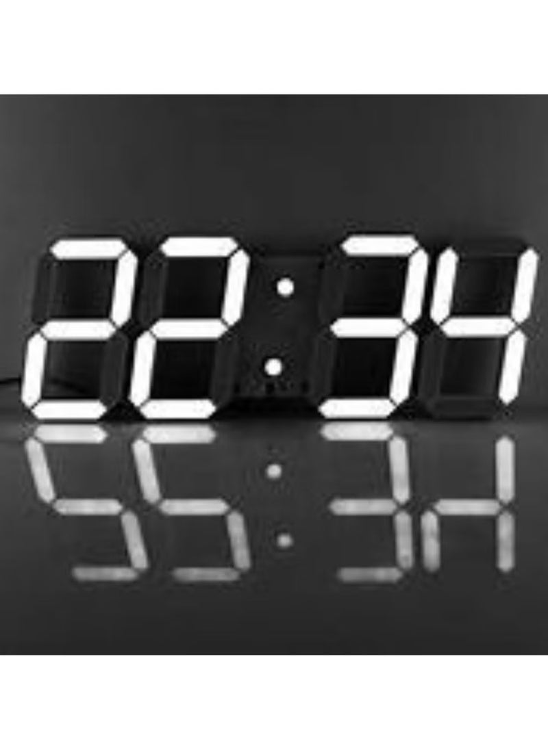 Modern Remote Control 3D LED Wall Clock, White, 42x15cm – Adjustable Brightness Digital Time Display