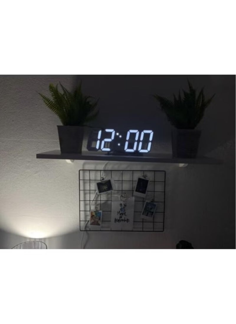 Modern Remote Control 3D LED Wall Clock, White, 42x15cm – Adjustable Brightness Digital Time Display