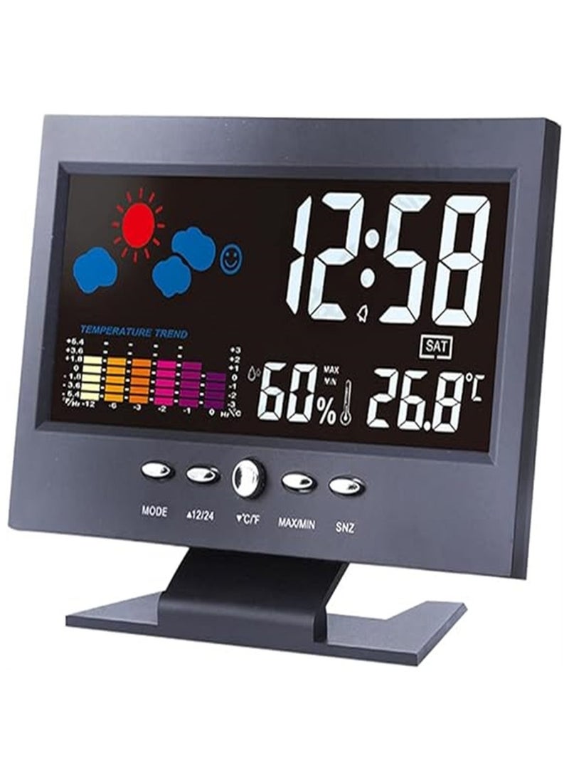 Digital Alarm Clock Desktop Clock Calendar Date Display Digital Dual Alarm Clock Weather Forecast Clock LED Desk Clock for Office Living Room Elderly Nightstand or Desk Led Clock