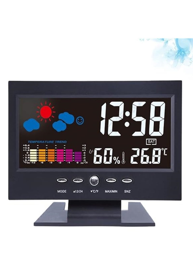 Digital Alarm Clock Desktop Clock Calendar Date Display Digital Dual Alarm Clock Weather Forecast Clock LED Desk Clock for Office Living Room Elderly Nightstand or Desk Led Clock