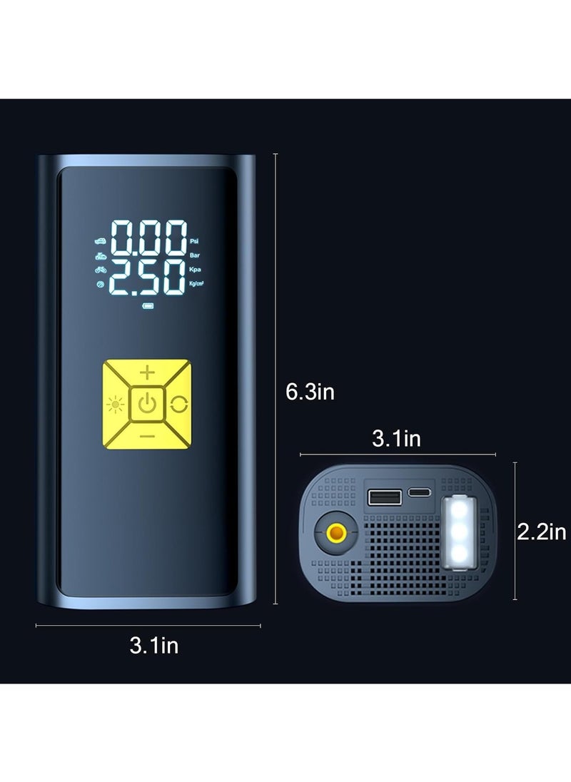 Portable Tire Inflator Air Compressor with 20000mAh Battery, 150 PSI Cordless Pump for Cars, Motorcycles, Bikes, and Balls Features Digital Pressure Gauge, Emergency LED Light and 4 Preset Modes