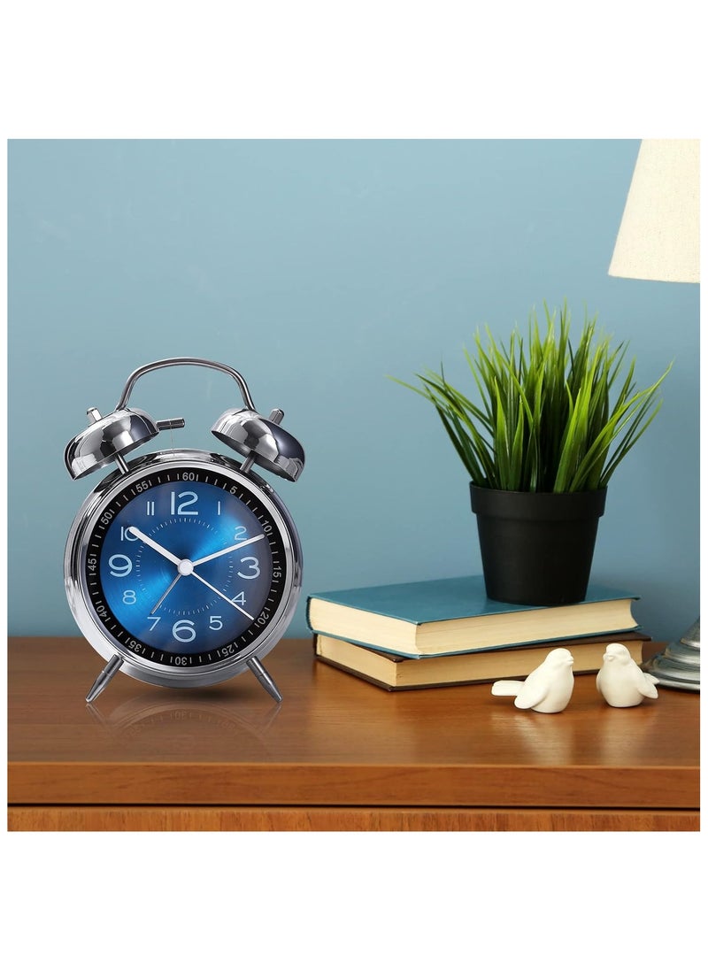 Analog Loud Alarm Clock with Backlight,Battery Operated,Silent Non Ticking,for Heavy Sleepers,Bedrooms,Bedside Table, 4inches Twin Bell Extra Retro Decorative Desk Clocks. (Blue)