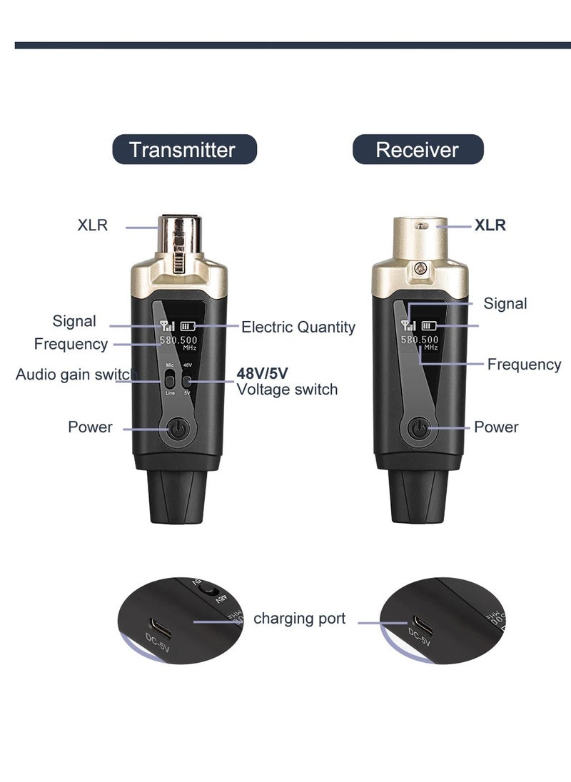 Wireless Microphone System XLR Mic Converter Adapter UHF Automatic Transmitter Setup For Condenser Dynamic Mic