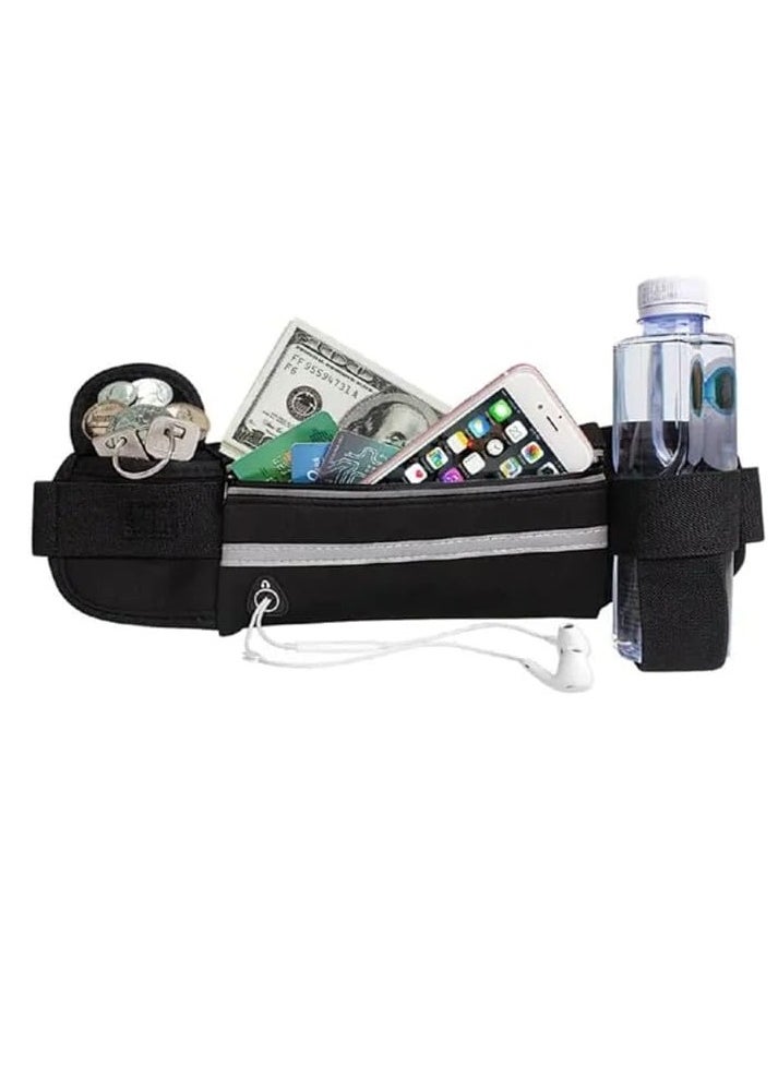 1-Pcs Running Bag Belt Pouch Multifunctional Adjustable Waist Bag with Water Bottle Carrier, Waterproof Runners (Black)