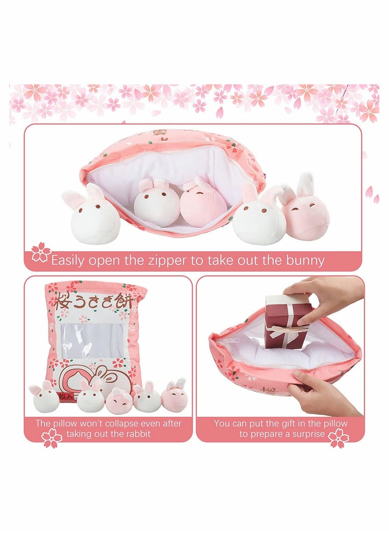 Adorable Cherry Blossom Bunny Plush Pillow Fluffy Stuffed Animal Ideal for Kids Teens Great Decorative Gift for Rooms