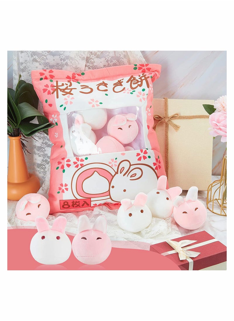 Fluffy Kawaii Plush Pillow Cute Cherry Blossom Bunny Room Decor Creative Gift for Teens Girls Kids Removable Stuffed Toy