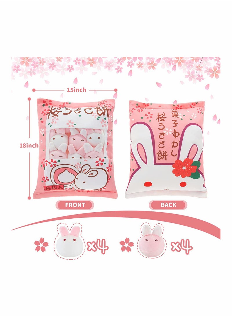 Fluffy Kawaii Plush Pillow Cute Cherry Blossom Bunny Room Decor Creative Gift for Teens Girls Kids Removable Stuffed Toy