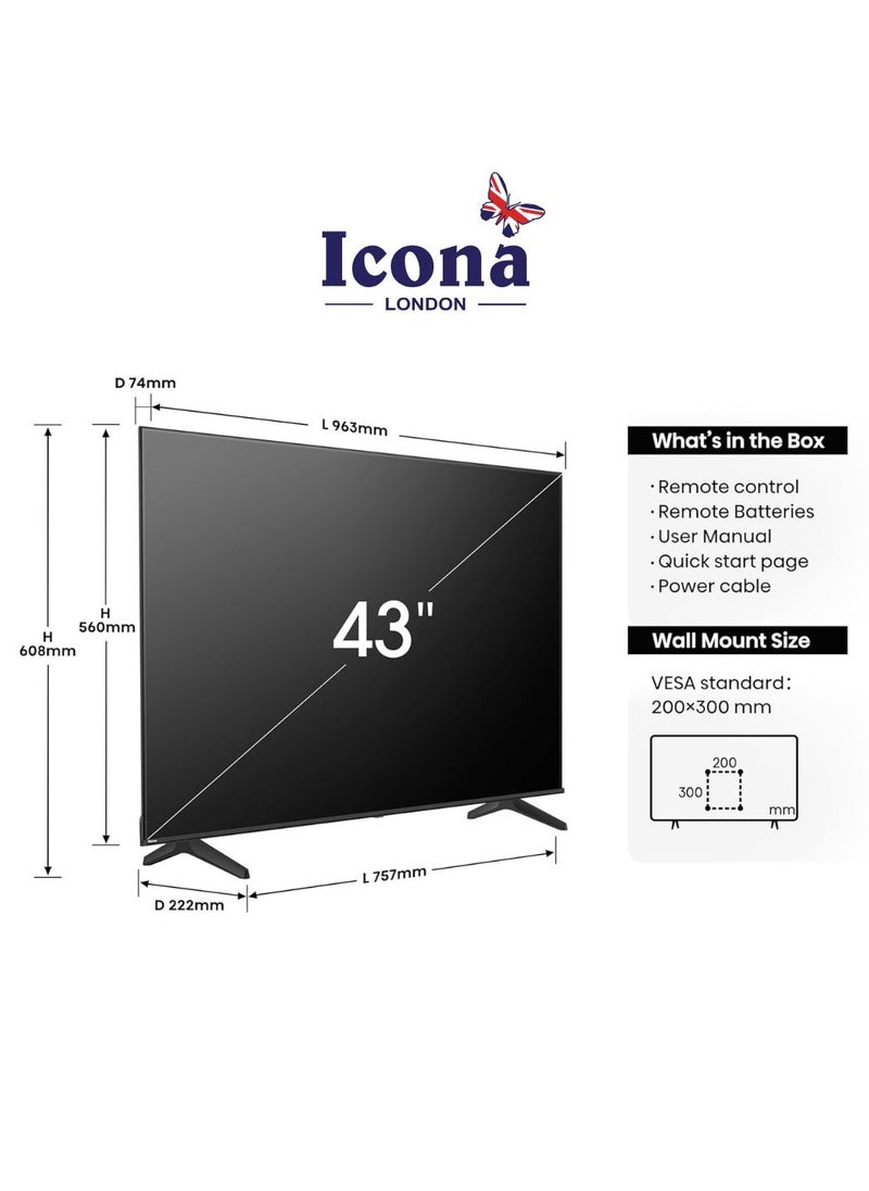 Icona 43-Inch Full HD LED Smart TV – Edgeless Design, Superior Picture Clarity, Crystal Clear Sound, Smart Energy Saving Features