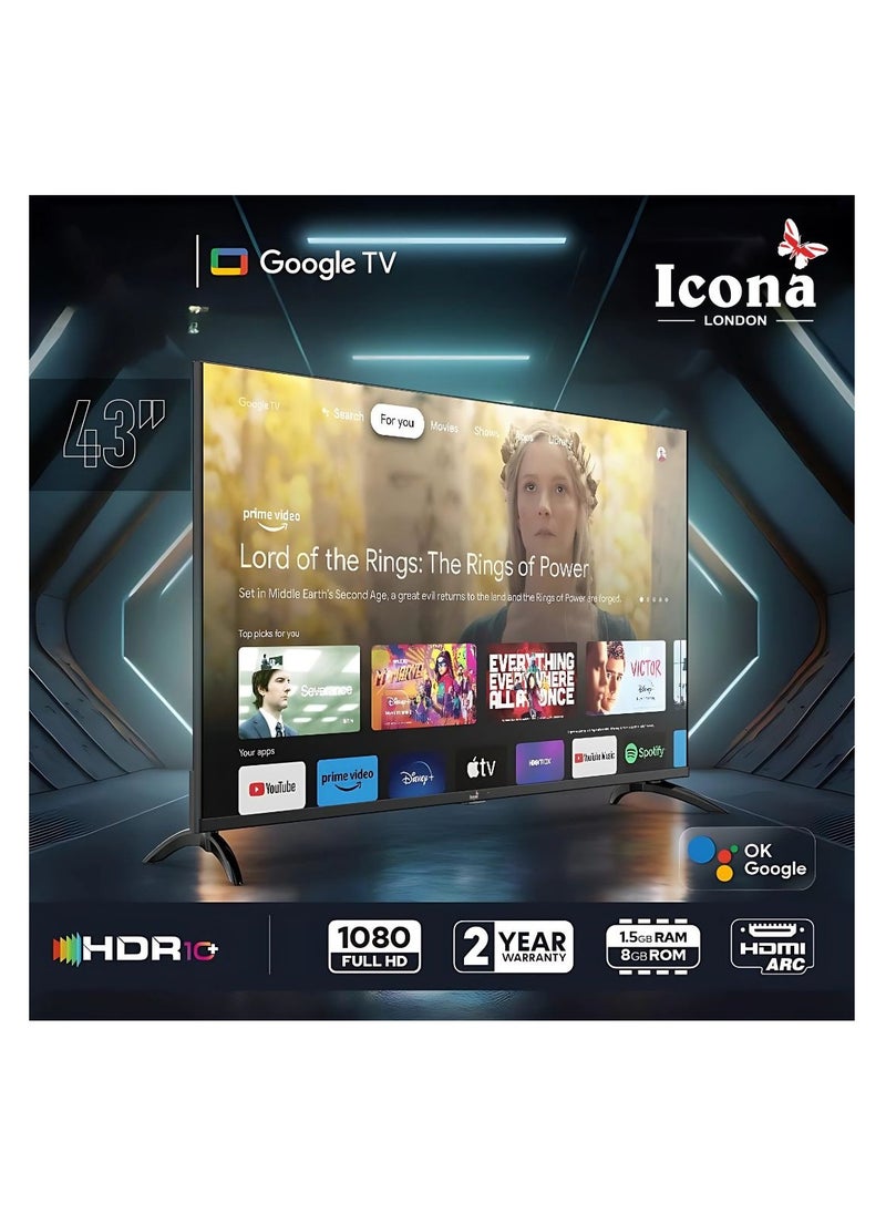 Icona 43-Inch Full HD LED Smart TV – Edgeless Design, Superior Picture Clarity, Crystal Clear Sound, Smart Energy Saving Features