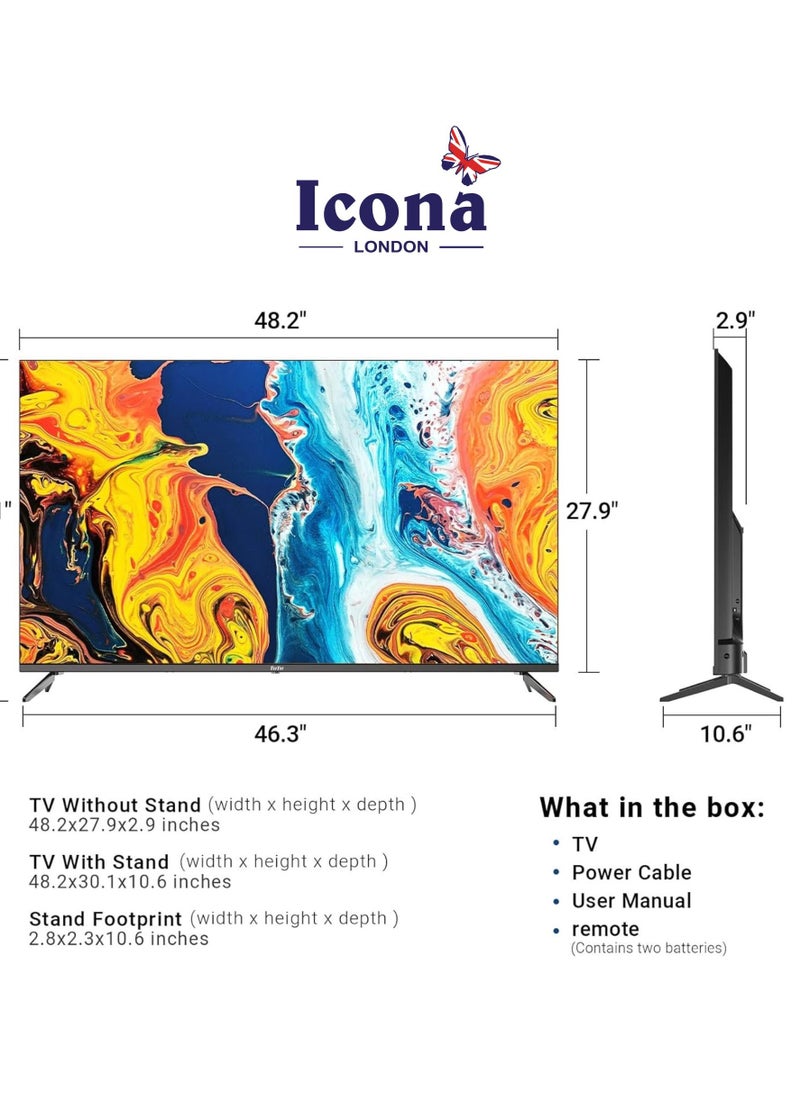 Icona 55 Inch 4K Ultra HD Smart LED TV – Android 12, Quad Core Processor, Slim Frame, Built-in WiFi, Energy-Saving Feature