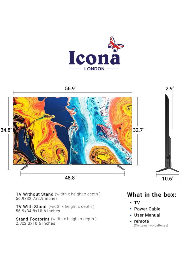 Icona 65 Inch 4K UHD Android Smart LED TV – Superior Picture Clarity, DLNA Support, USB & HDMI Connectivity, Slim Frame Design