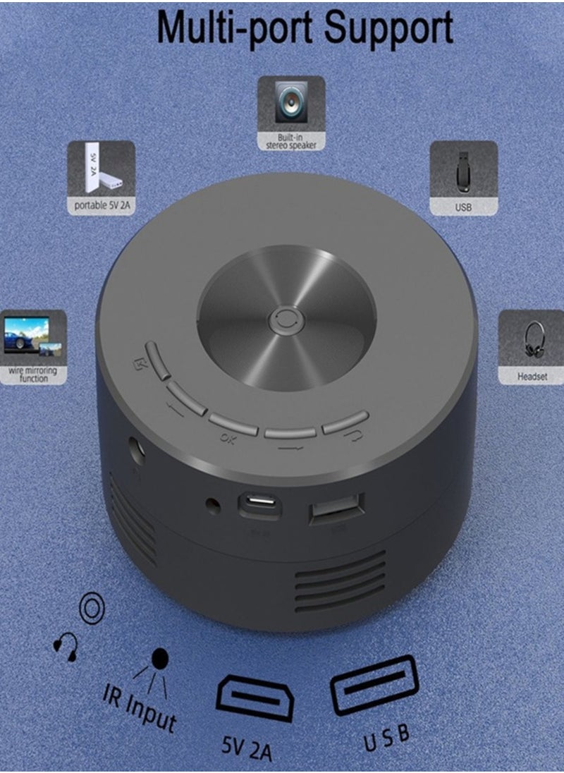 1080P HD Portable Mini Projector - Home and Outdoor Use, Phone Screen Mirroring, Includes 5V 2A Charging Cable