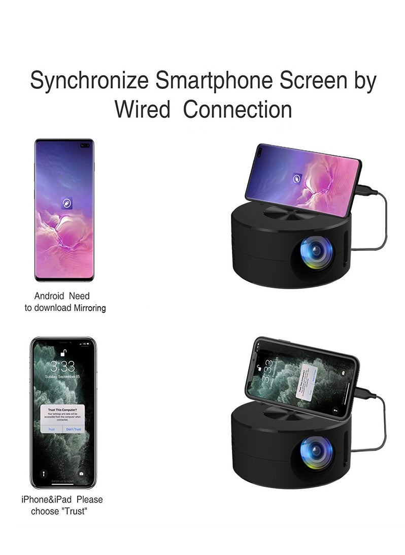 1080P HD Portable Mini Projector - Home and Outdoor Use, Phone Screen Mirroring, Includes 5V 2A Charging Cable