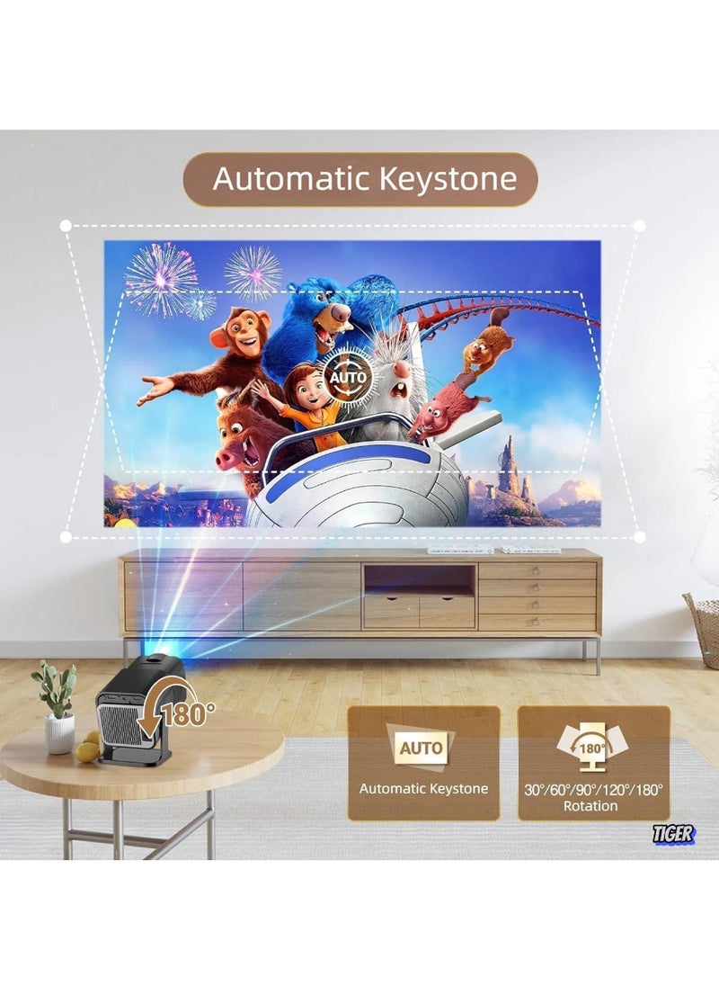 Mini 4K Native 1080P Smart Projector – Android TV 11.0, WiFi & Bluetooth, Auto Keystone, 10000 Lumens, 180-Degree Rotation, Short Throw – Ultimate Home Theater Experience