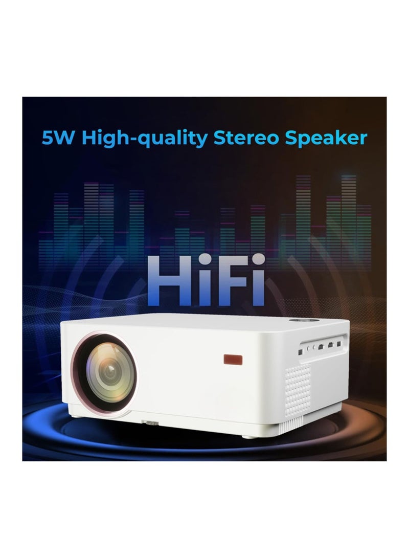 Smart Android Projector with WiFi and Bluetooth, 1080P HD Movie Projector upto 200 inch, Support 4k Home Theater Compatible with HDMI USB AV 98AN White