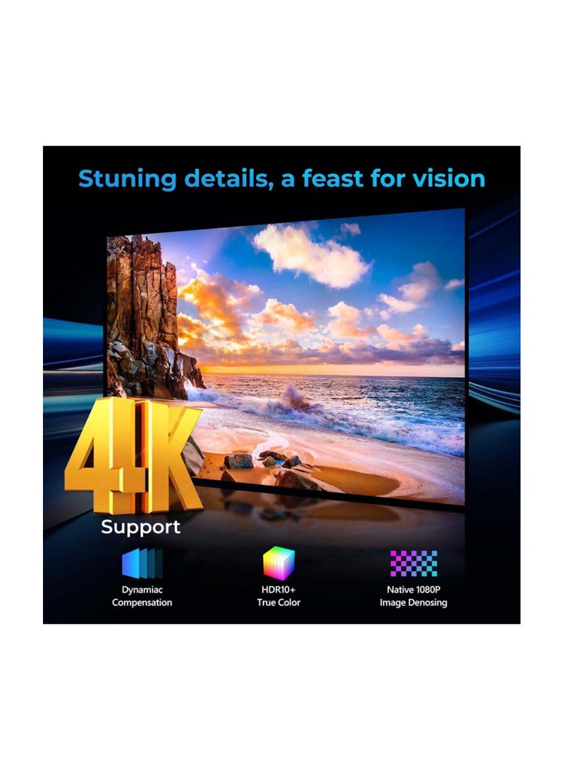 Smart Android Projector with WiFi and Bluetooth, 1080P HD Movie Projector upto 200 inch, Support 4k Home Theater Compatible with HDMI USB AV 98AN White