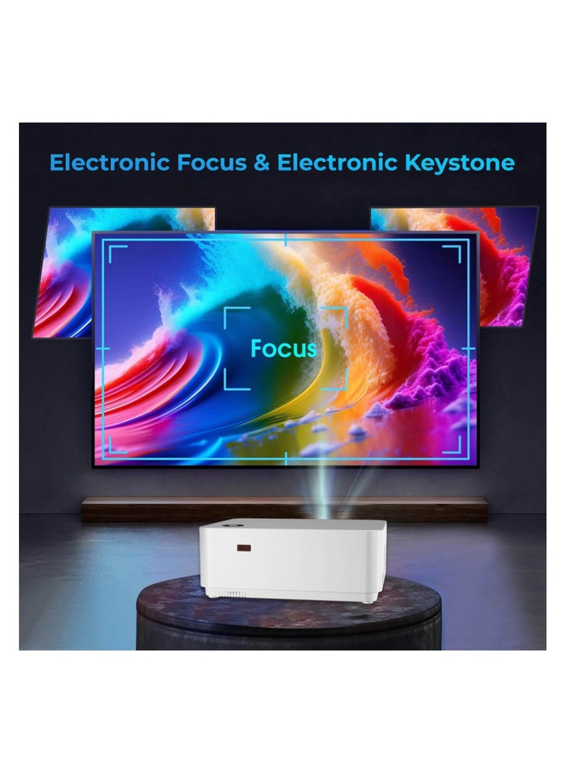 Smart Android Projector with WiFi and Bluetooth, 1080P HD Movie Projector upto 200 inch, Support 4k Home Theater Compatible with HDMI USB AV 98AN White