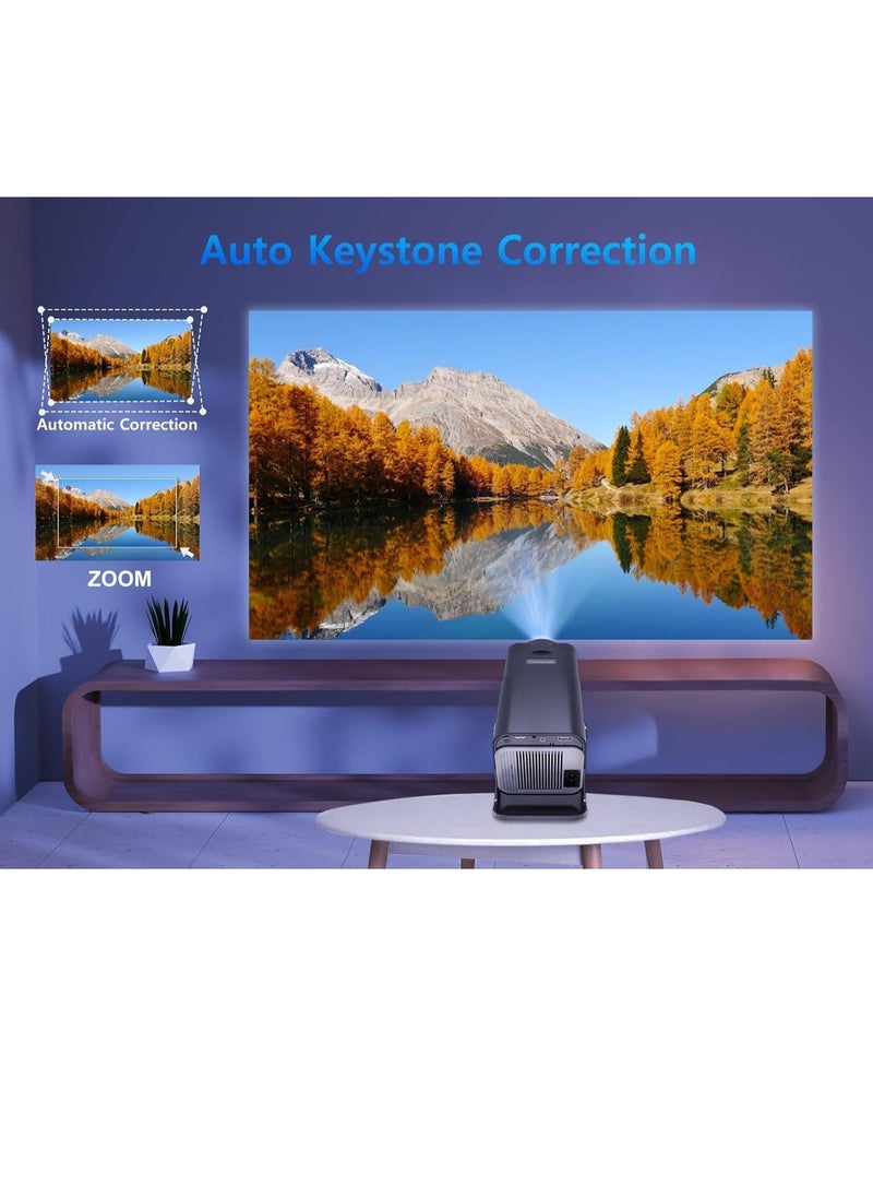 Mini Portable Auto Keystone Projector – 4K FHD 1080P, 10000 Lumens, WiFi 6, BT 5.0, 180° Rotation, Built-in Android 11.0, Compact Smart Projector for Home & Office