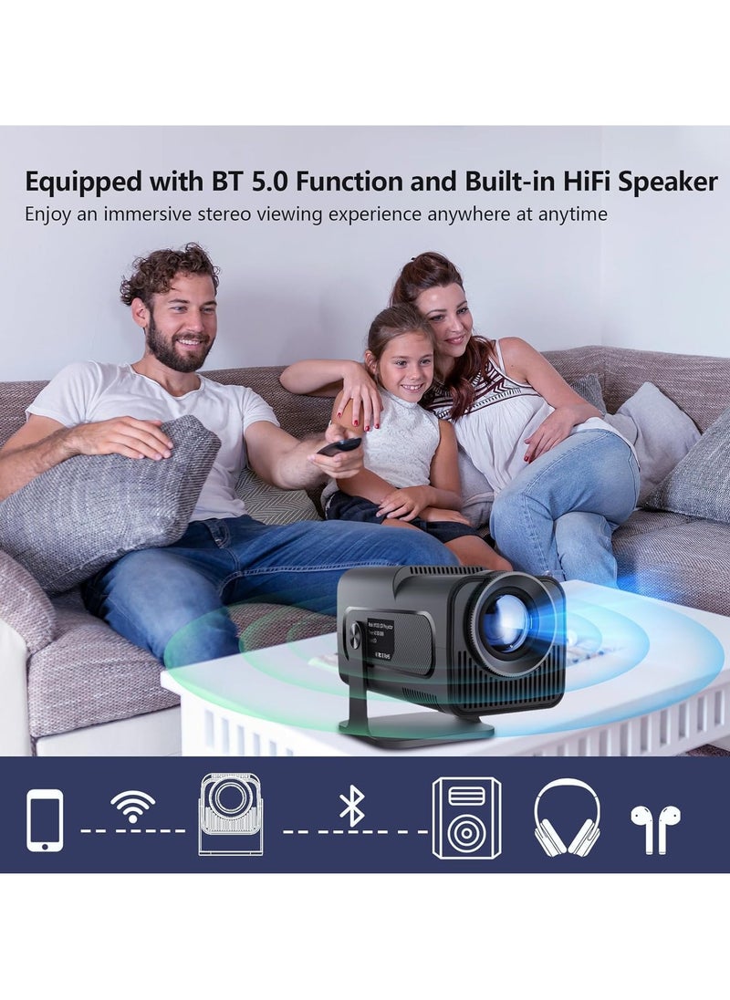 Mini Projector with WiFi 6 & Bluetooth, Native 1080P, Auto Focus, 4K Support, Outdoor Movie Projector, Short Throw Home Theater Projector with Android 11 – Portable HD Projector for Movies, Gaming, and Streaming