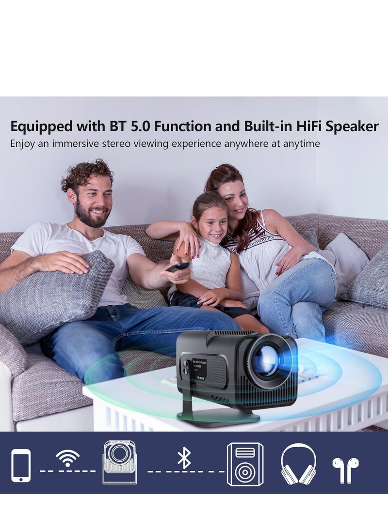 Mini Projector with WiFi 6 & Bluetooth – Native 1080P, Auto Focus, 4K Support, Outdoor Movie Projector, Short Throw Home Theater Projector with Android 11