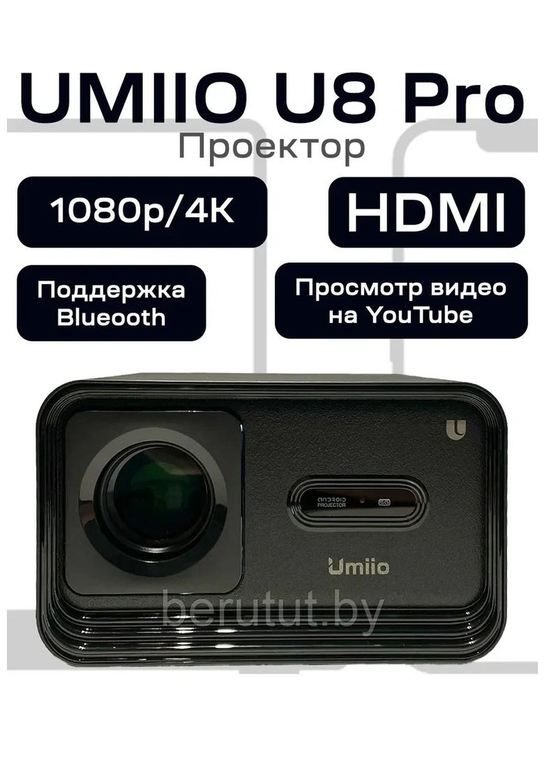 Smart Home Theater U8 Pro 4K Projector 5G WiFi and Bluetooth Projector for Movies and Game Black