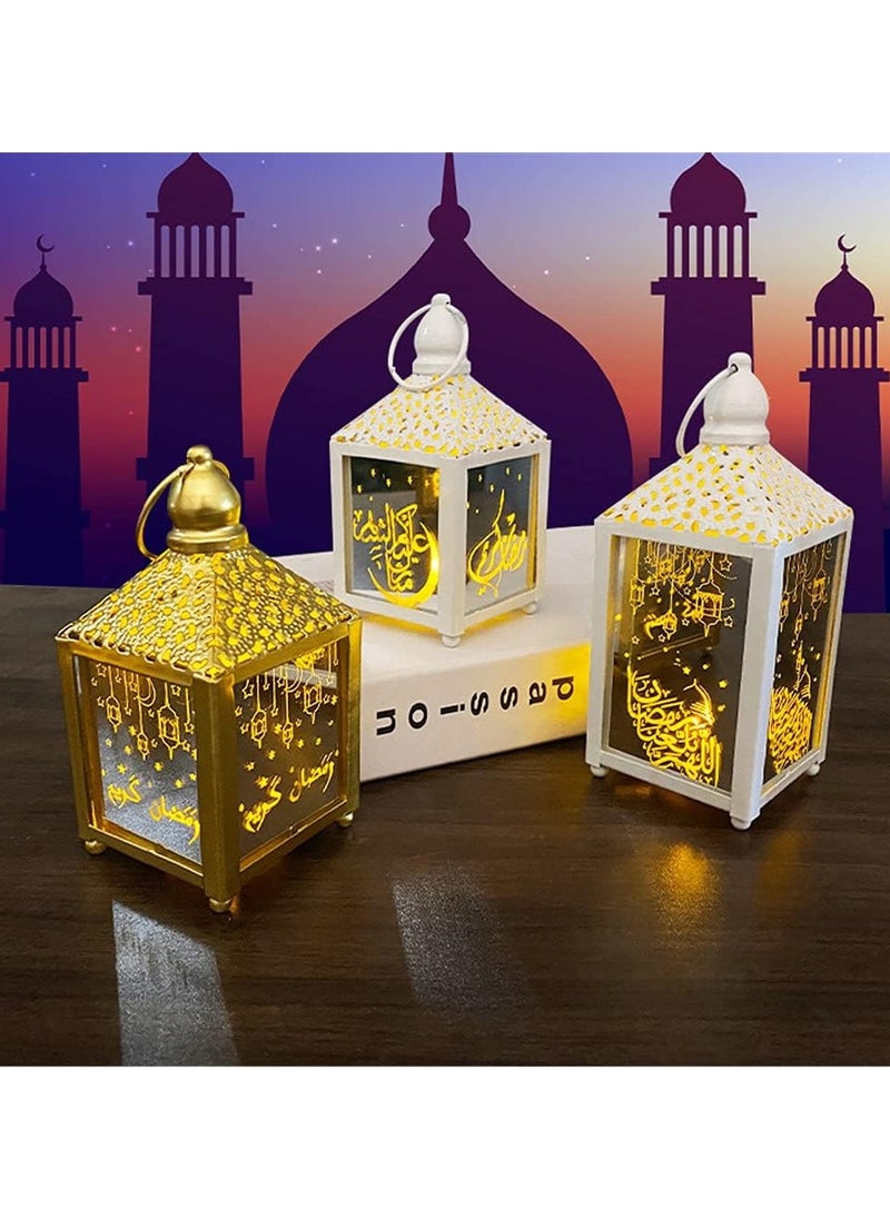 Ramadan Lantern Hanging Light Eid Mubarak Element Light Eid Ramadan Islamic Lamp Indoor Home Party Decor Festival Lighting (Gold, Large)