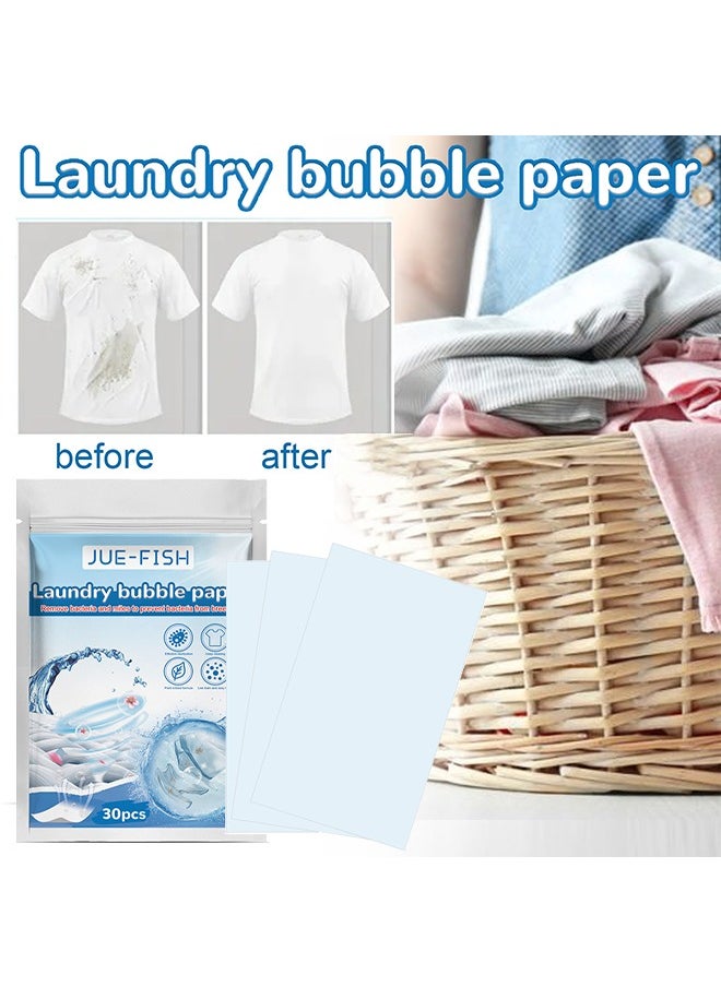 Laundry Bubble Paper, Cleaning And Stain Removing Concentrated Laundry Tablets Long Lasting Fragrance Preserving Clothing Whitening 30 Pcs