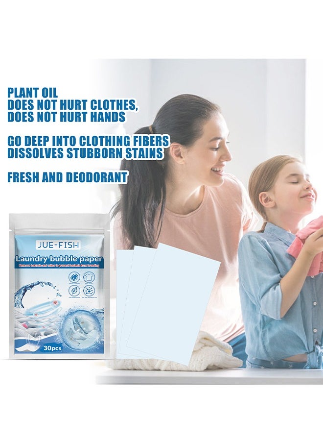 Laundry Bubble Paper, Cleaning And Stain Removing Concentrated Laundry Tablets Long Lasting Fragrance Preserving Clothing Whitening 30 Pcs