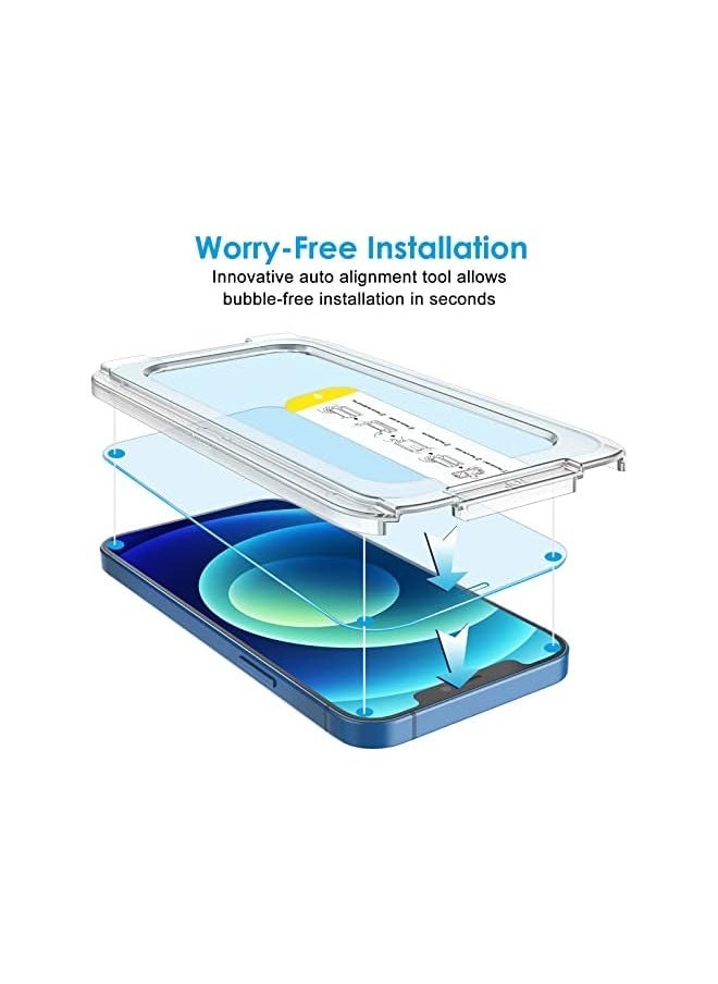 One Touch Install Screen Protector for iPhone 12/12 Pro 6.1-Inch, Full Coverage Tempered Glass Film, Auto Alignment Tool Kit, HD Clear, 2-Pack