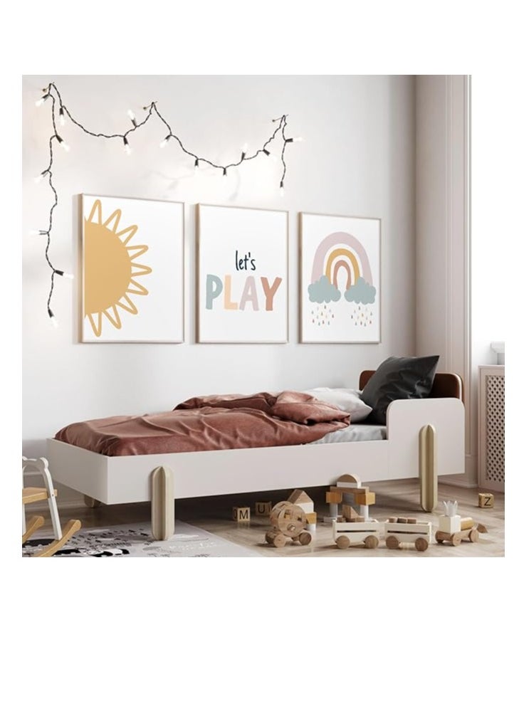 Playroom Nursery Wall Art Decor Add a delightful touch to your child's space with our Playroom Nursery Wall Art Decor. Designed with a charming boho rainbow theme, this set is perfect for creating a warm and inspiring atmosphere in your nursery, kids' room, or playroom.