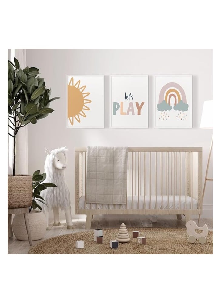 Playroom Nursery Wall Art Decor Add a delightful touch to your child's space with our Playroom Nursery Wall Art Decor. Designed with a charming boho rainbow theme, this set is perfect for creating a warm and inspiring atmosphere in your nursery, kids' room, or playroom.