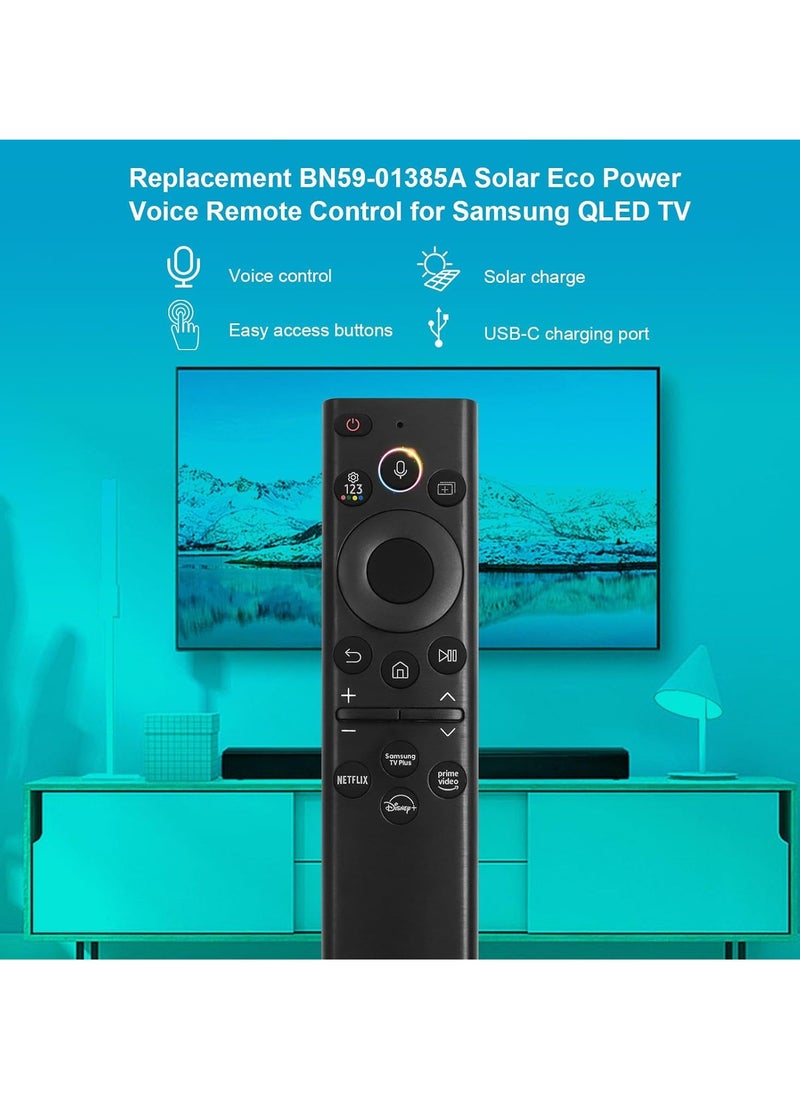 Replacement Solar Powered Remote Control BN59-01385A for Samsung Smart TV, Rechargeable Solar Cell, Compatible with Samsung 2021-2022 Neo LED 4K Ultra HD TV, 4 Buttons, Eco-Friendly