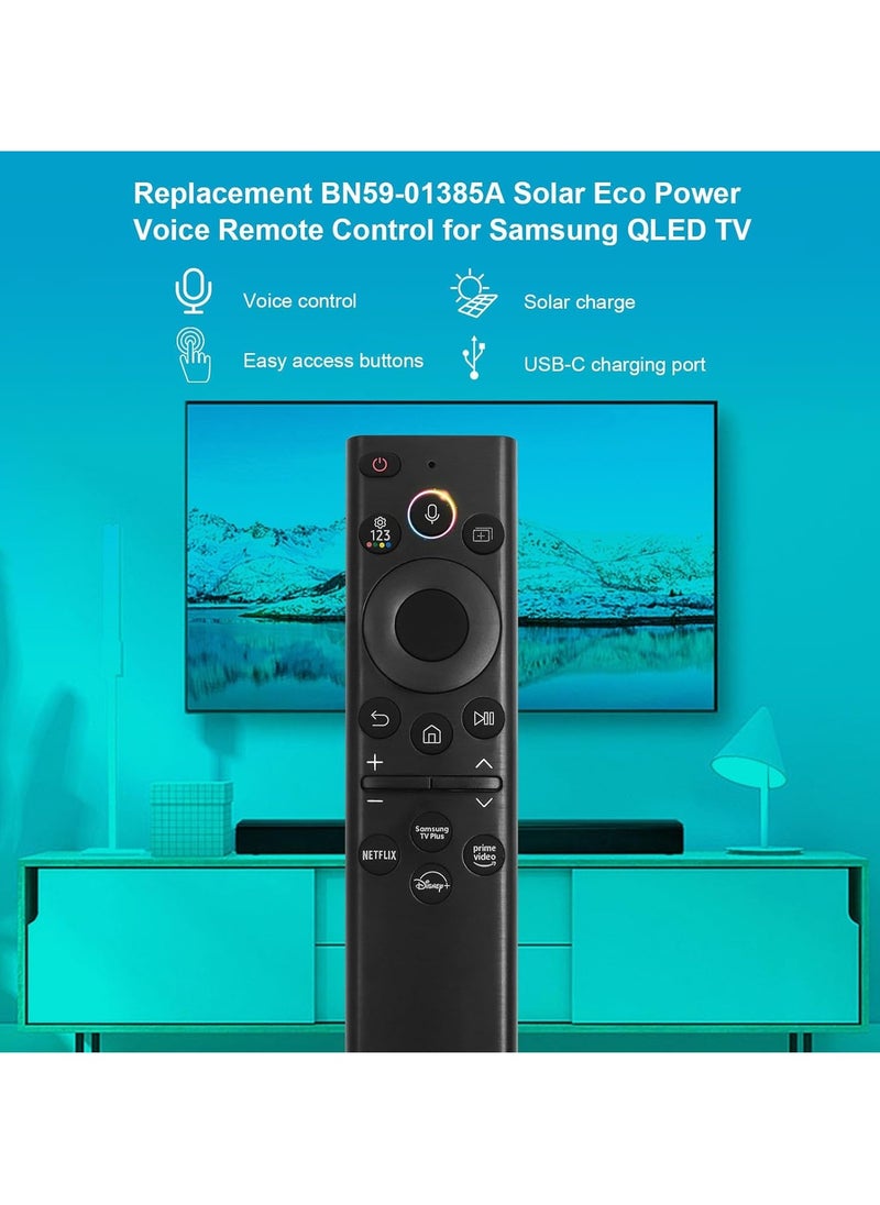 BN59-01385A Replacement Solar Voice Remote Control for Samsung Frame Smart TV, Bluetooth Rechargeable Solar Cell, Compatible with 2021-2022 Neo LED 4K UHD TV, 4-Button Design