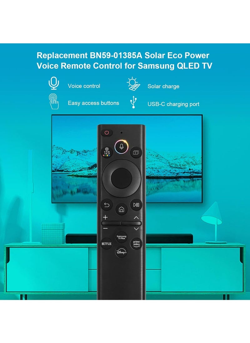 BN59-01385A Replacement Solar Voice Remote Control for Samsung Frame Smart TV, Bluetooth Rechargeable Solar Cell, Compatible with 2021-2022 Neo LED 4K Ultra HD TVs, Compact Design, 4 Buttons for Easy Control