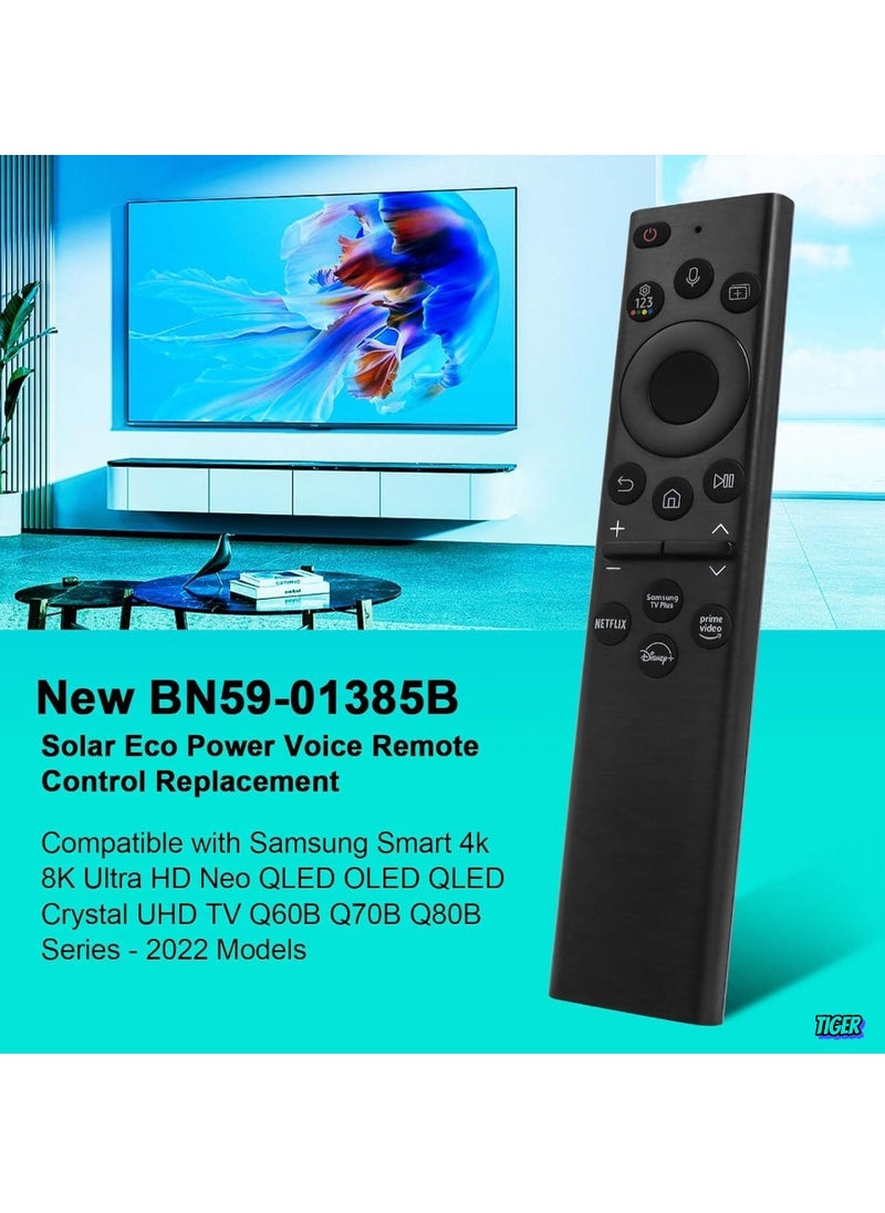 BN59-01385A Replacement Solar Voice Remote Control for Samsung Frame Smart TV, Bluetooth Rechargeable Solar Cell, Compatible with 2021-2022 Neo LED 4K Ultra HD TVs, Compact Design, 4 Buttons for Easy Control