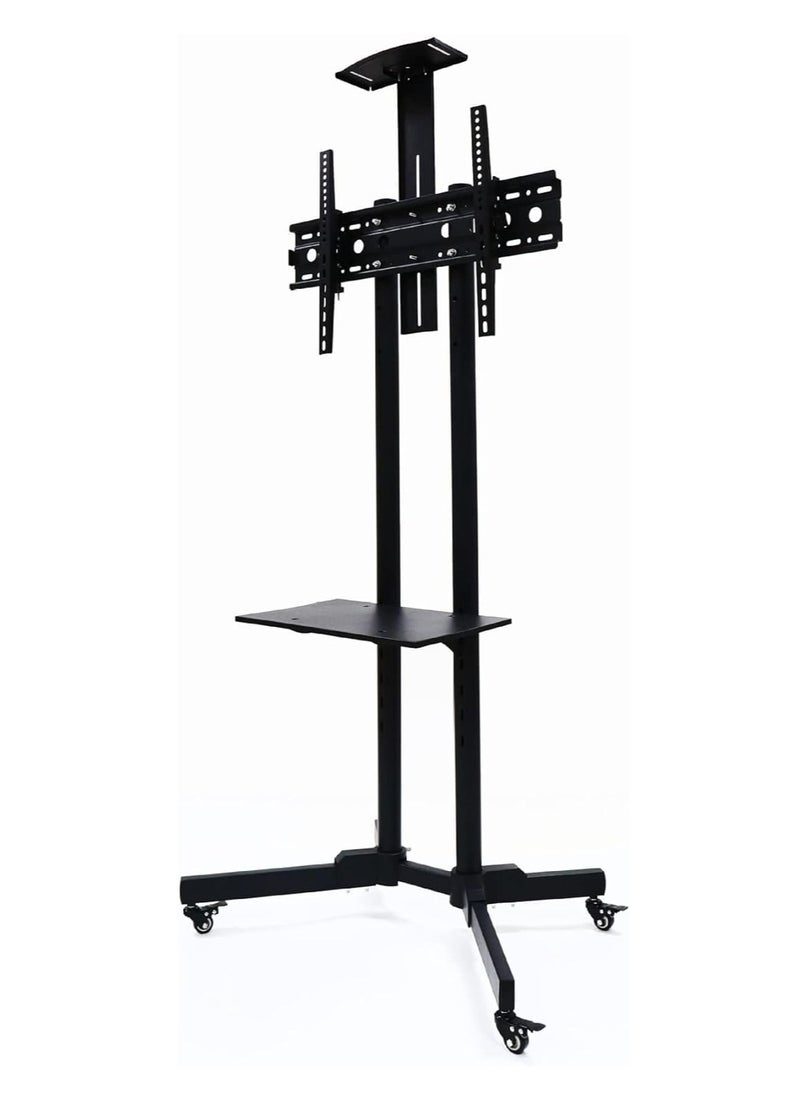 Adjustable Height Movable Metal TV Trolley Stand Mount with Wheels for 32 to75 TVs Black